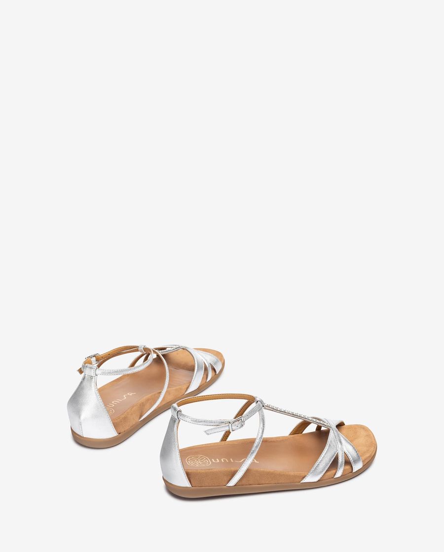 Sandales plates Unisa pour femme avec détails en cristaux - Argenté