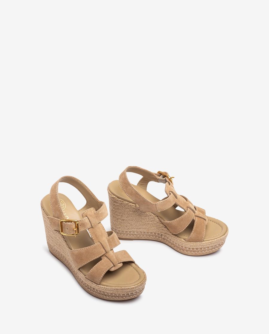 Sandales compensées hautes avec surpiqûres Unisa pour femme - Beige