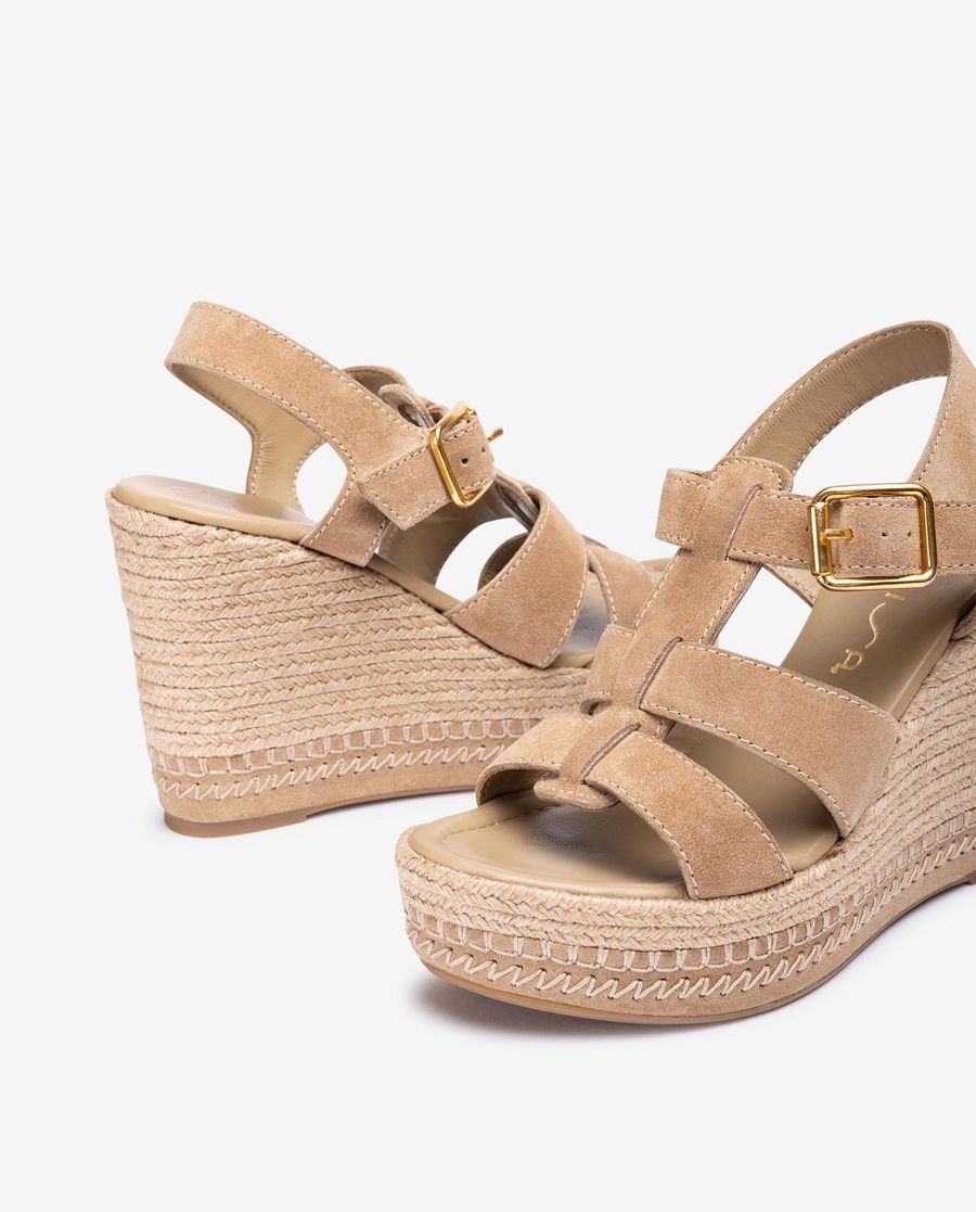 Sandales compensées hautes avec surpiqûres Unisa pour femme - Beige