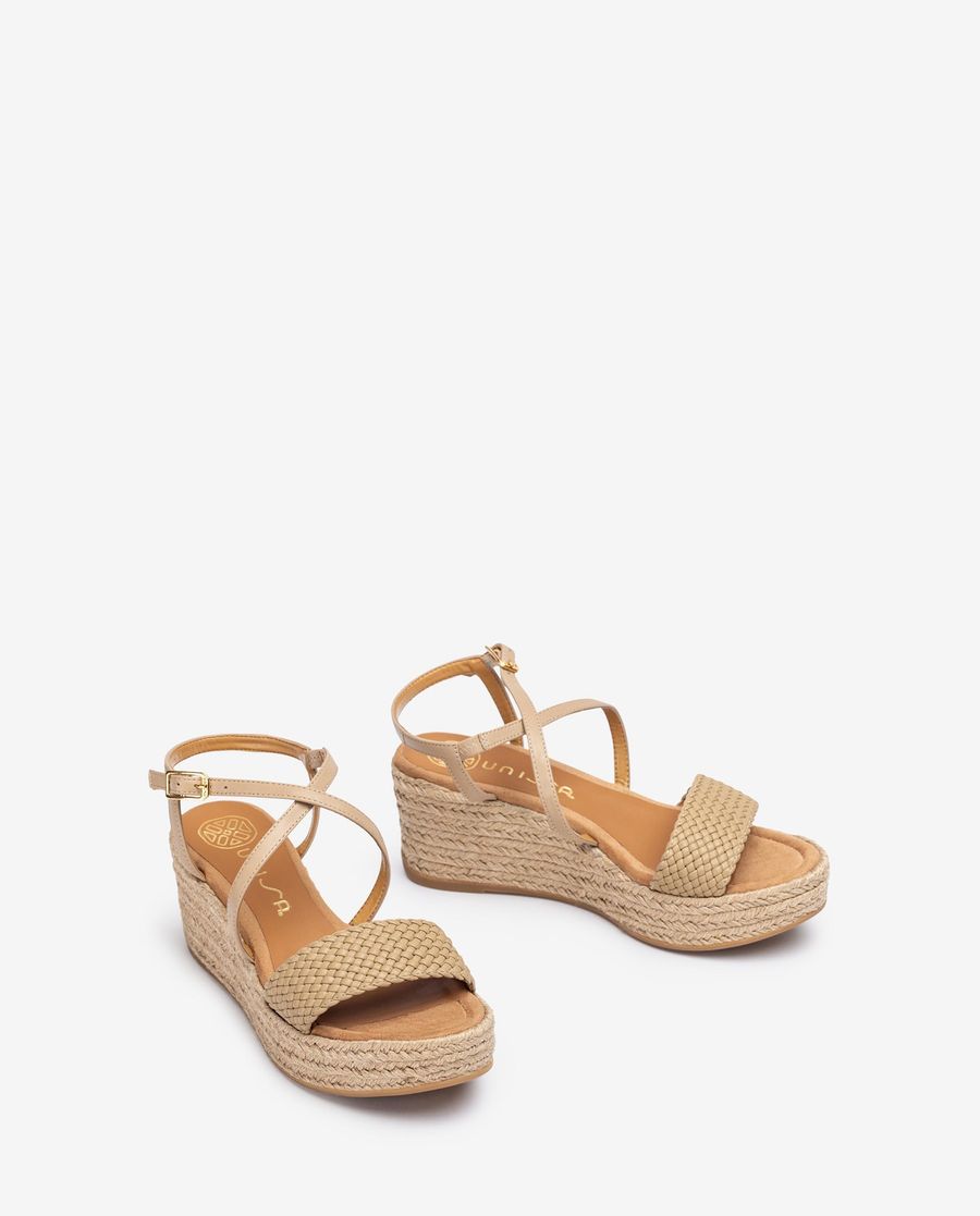 Sandales en cuir et raphia Unisa Femme - Beige