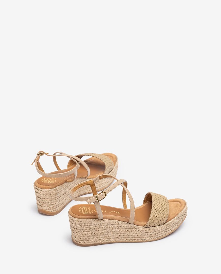 Sandales en cuir et raphia Unisa Femme - Beige