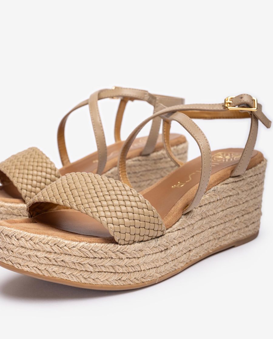 Sandales en cuir et raphia Unisa Femme - Beige