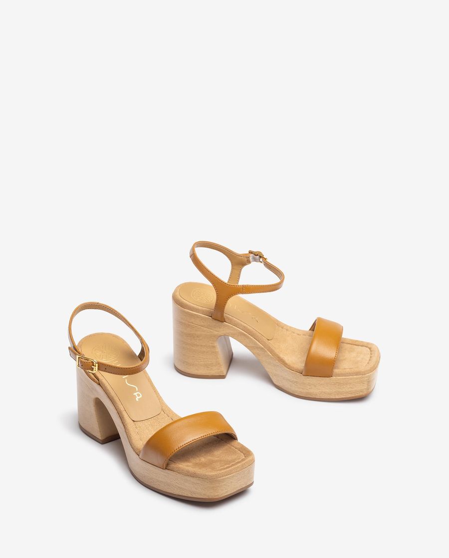 Sandales compensées en cuir Unisa pour femme - Marron
