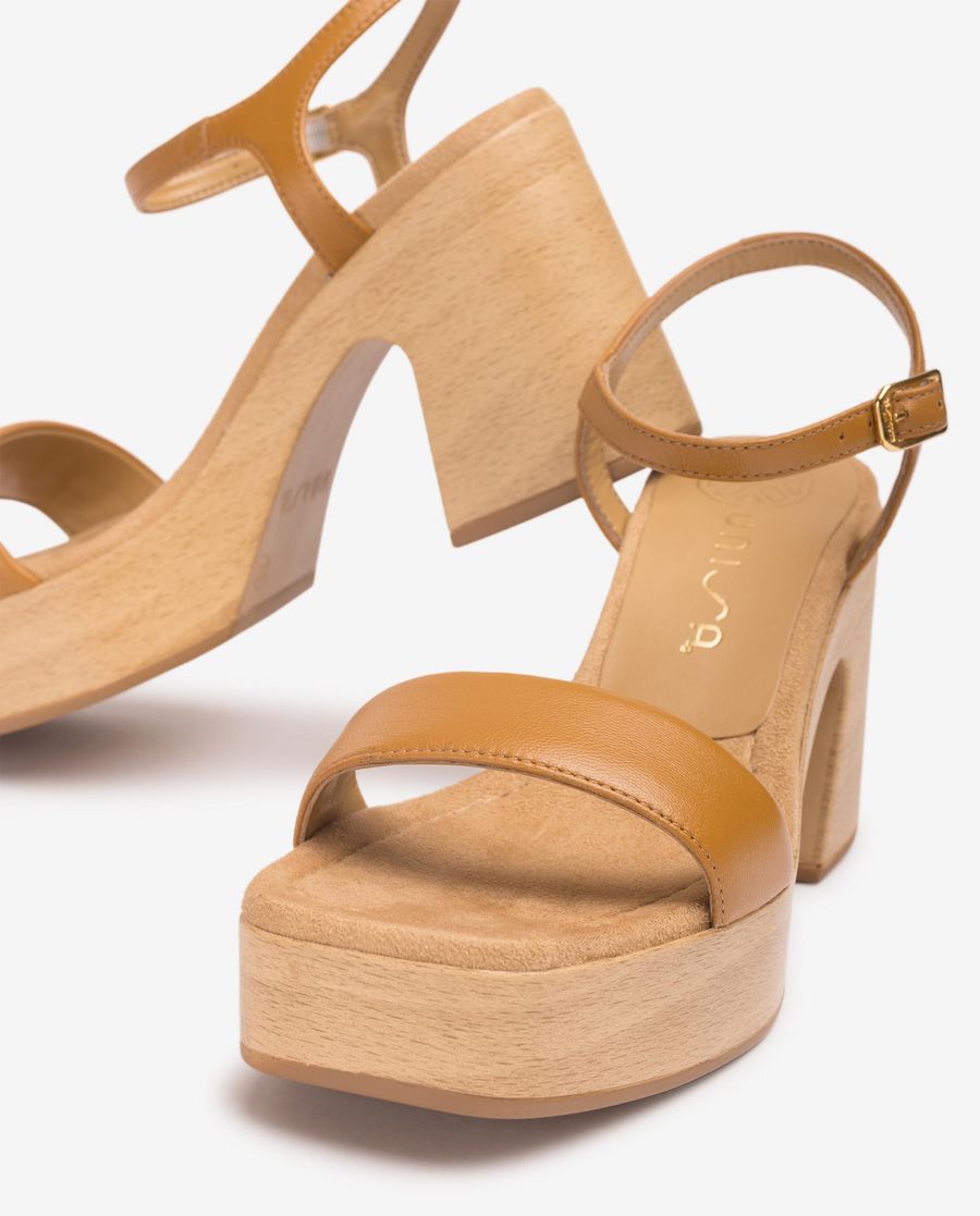Sandales compensées en cuir Unisa pour femme - Marron