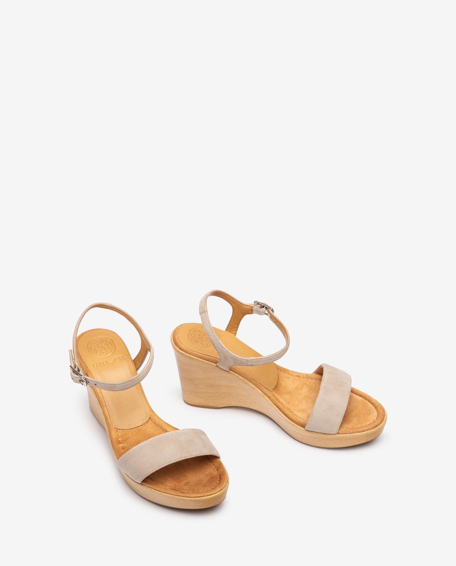 Sandales compensées effet bois Unisa pour femme - Beige