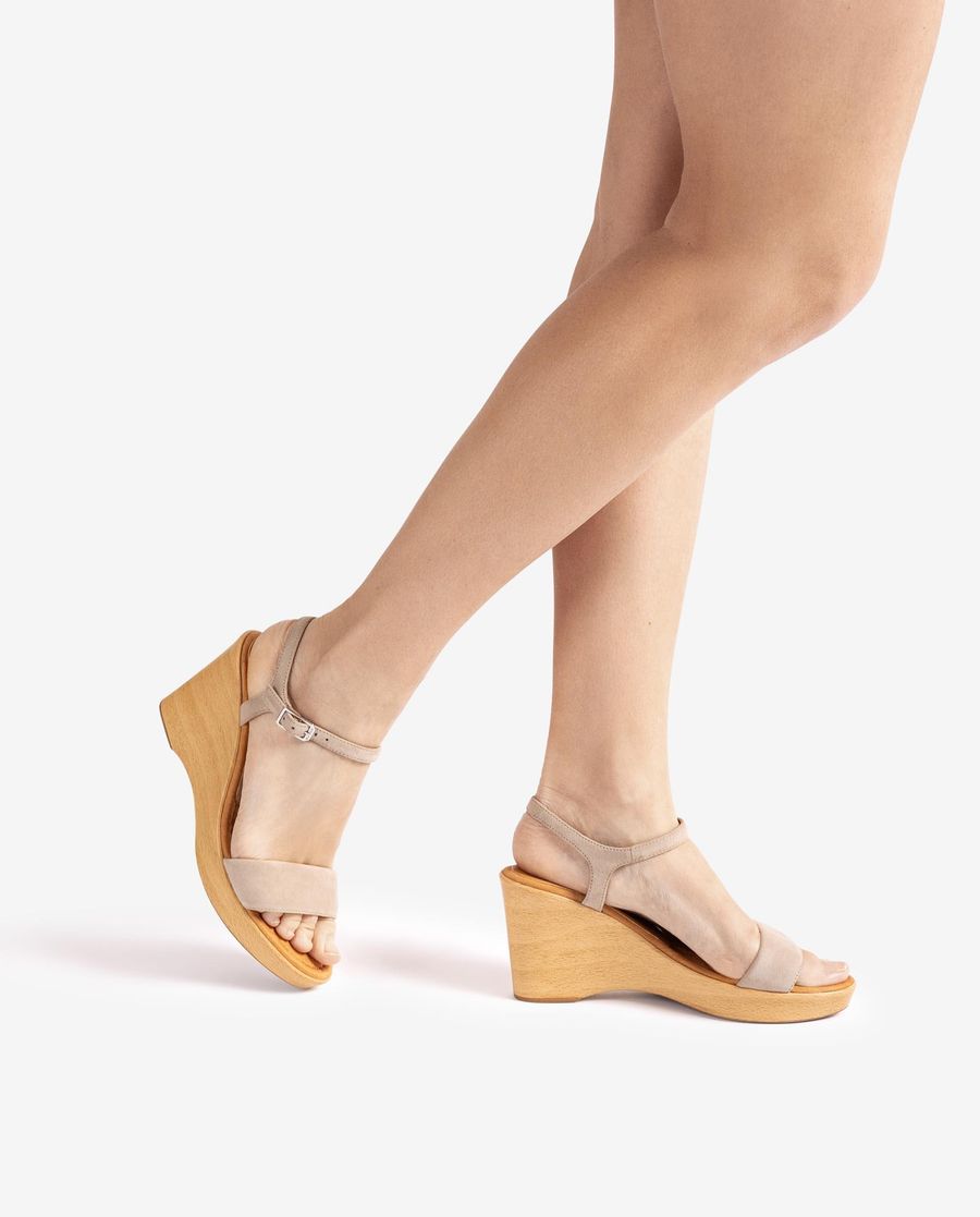 Sandales compensées effet bois Unisa pour femme - Beige