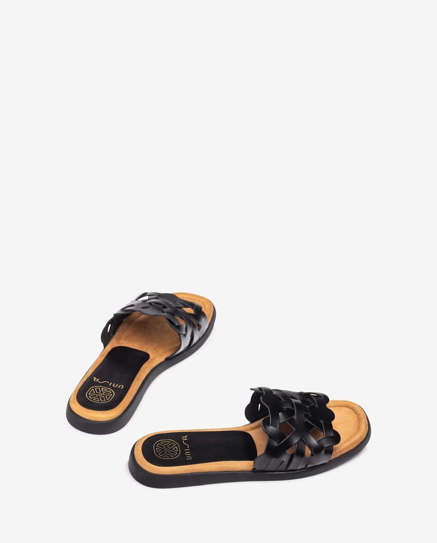Sandales plates à tige géométrique Unisa pour femme - Noir