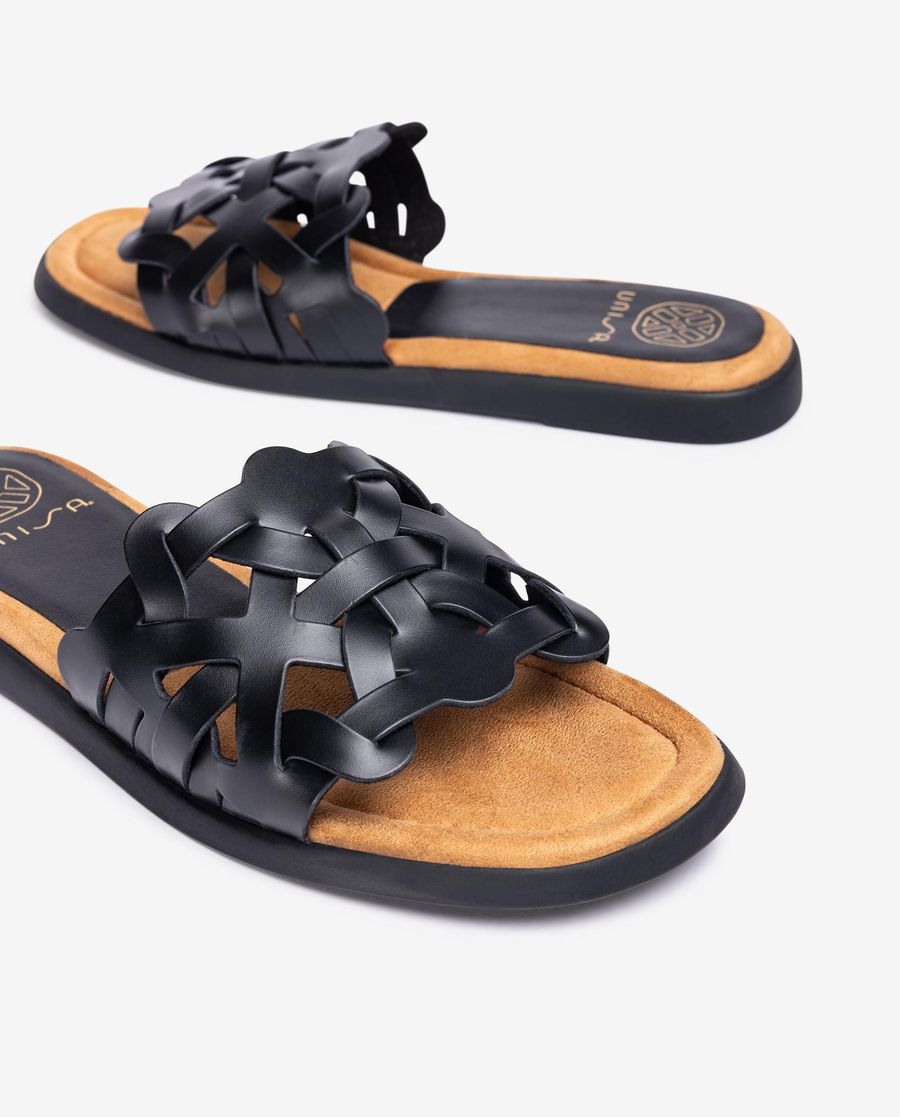 Sandales plates à tige géométrique Unisa pour femme - Noir
