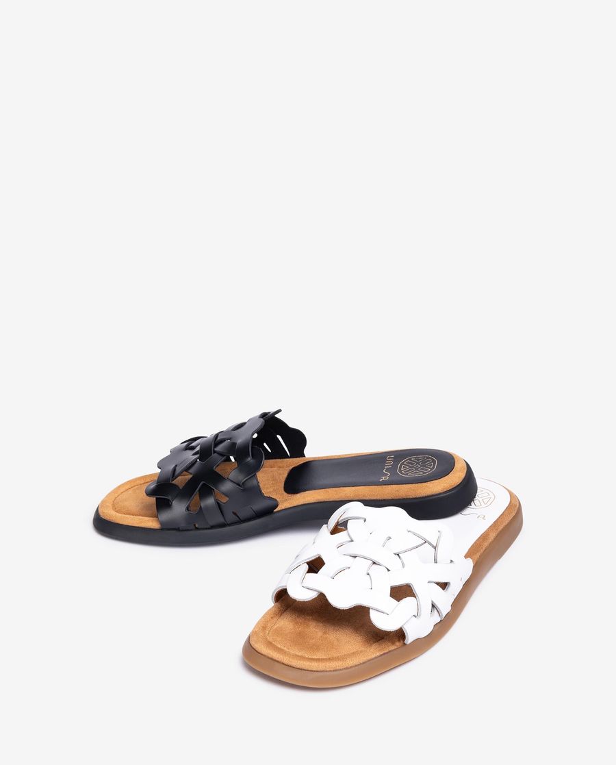 Sandales plates à tige géométrique Unisa pour femme - Noir