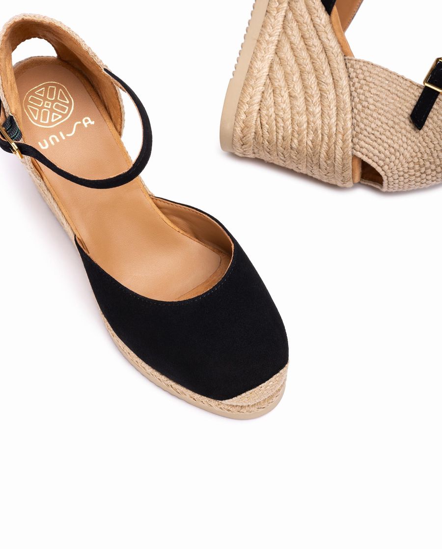 Espadrilles compensées hautes en daim Unisa pour femme - Noir