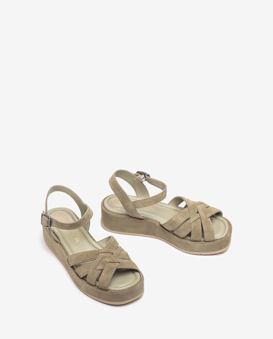 Sandales Unisa femme en cuir à larges brides croisées avec boucle Vert