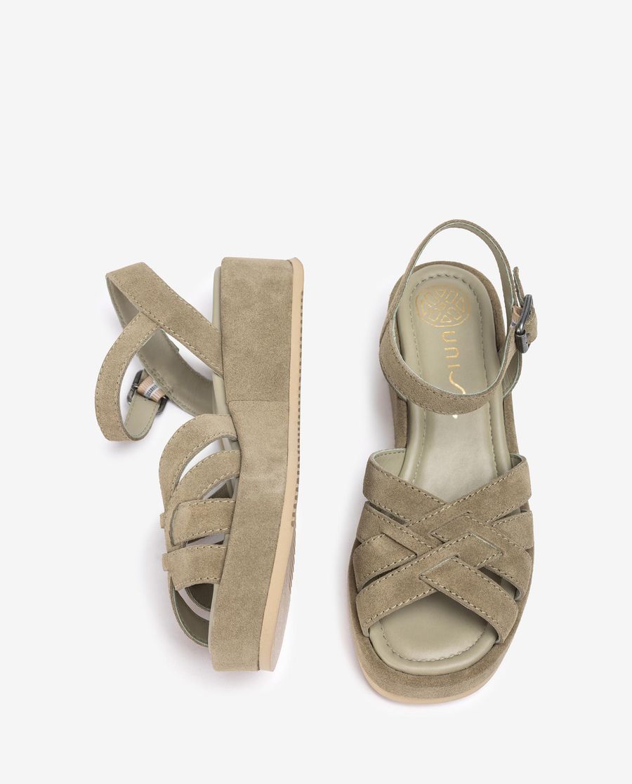 Sandales Unisa femme en cuir à larges brides croisées avec boucle Vert