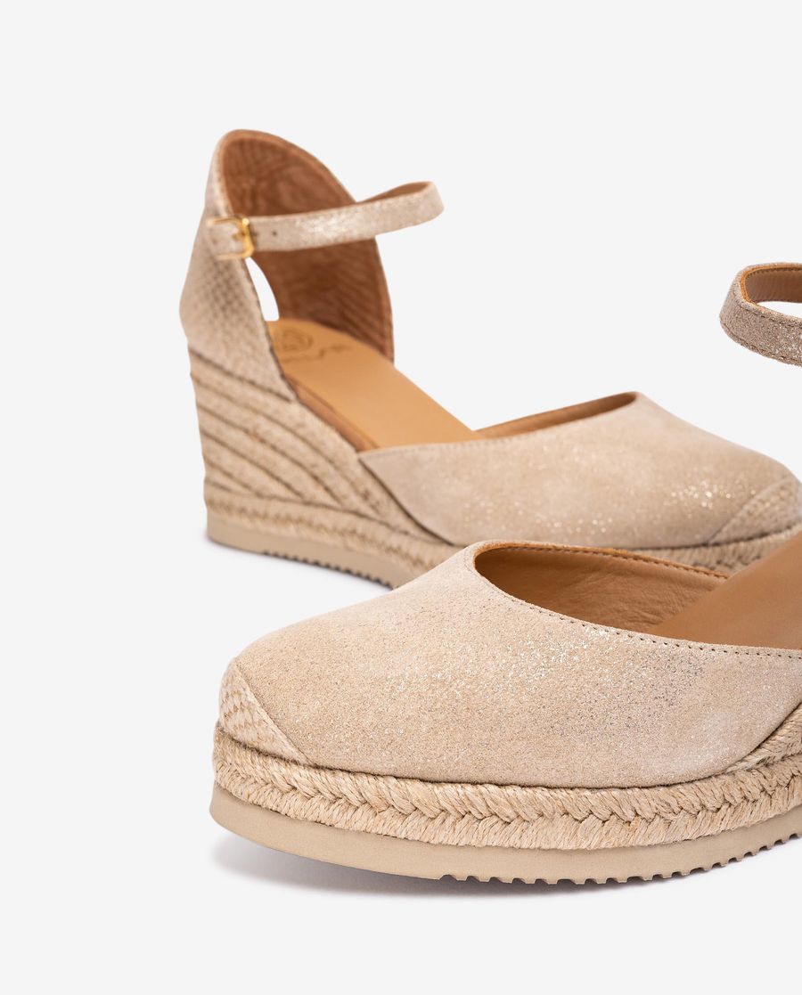Espadrilles à talons hauts en daim métallisé Unisa pour femme - Doré