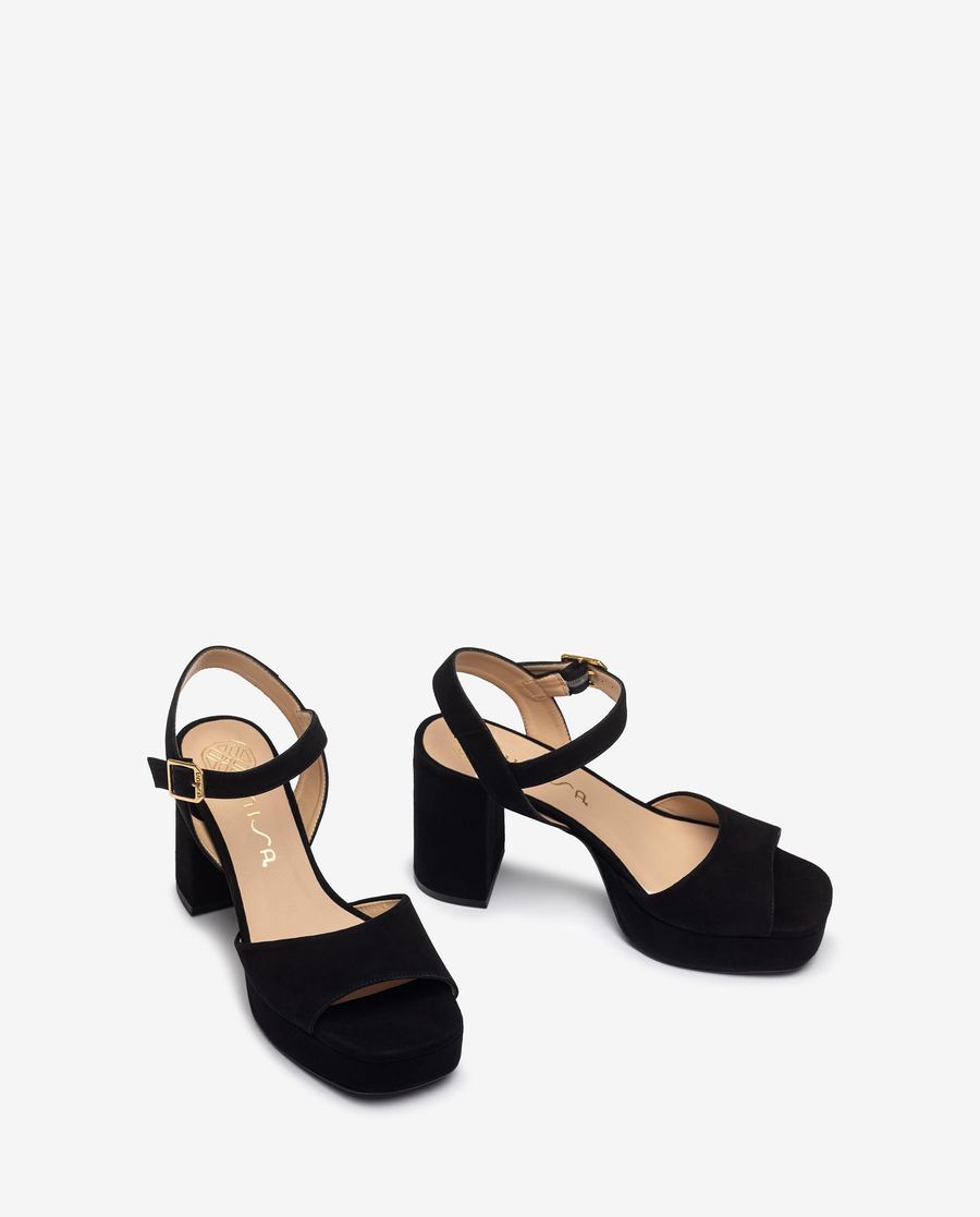 Sandales Unisa Femme en cuir à talon carré - Noir