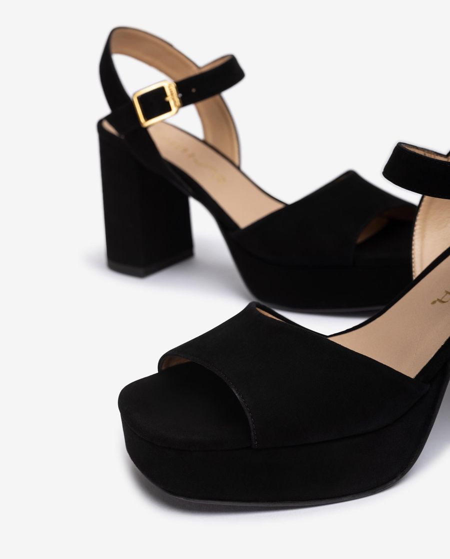 Sandales Unisa Femme en cuir à talon carré - Noir