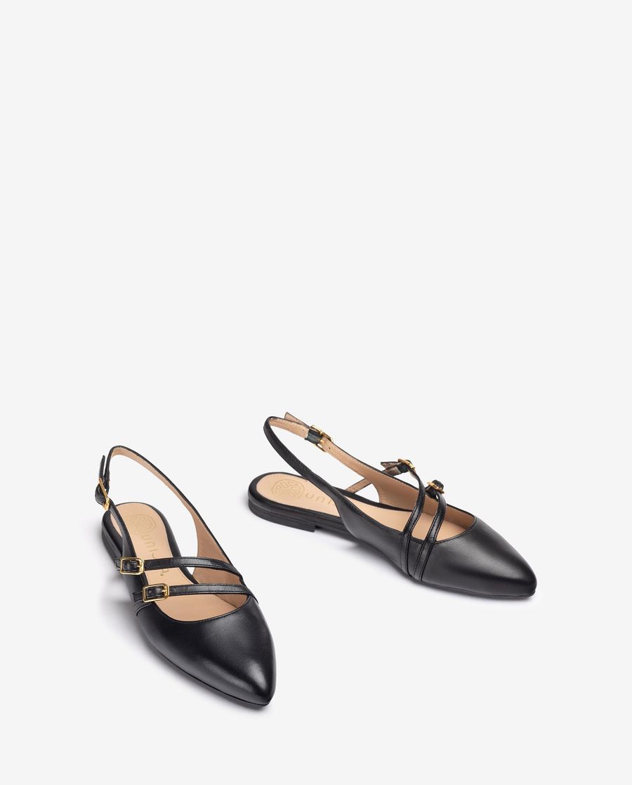Escarpins plats à bride arrière et boucles Unisa pour femme - Noir