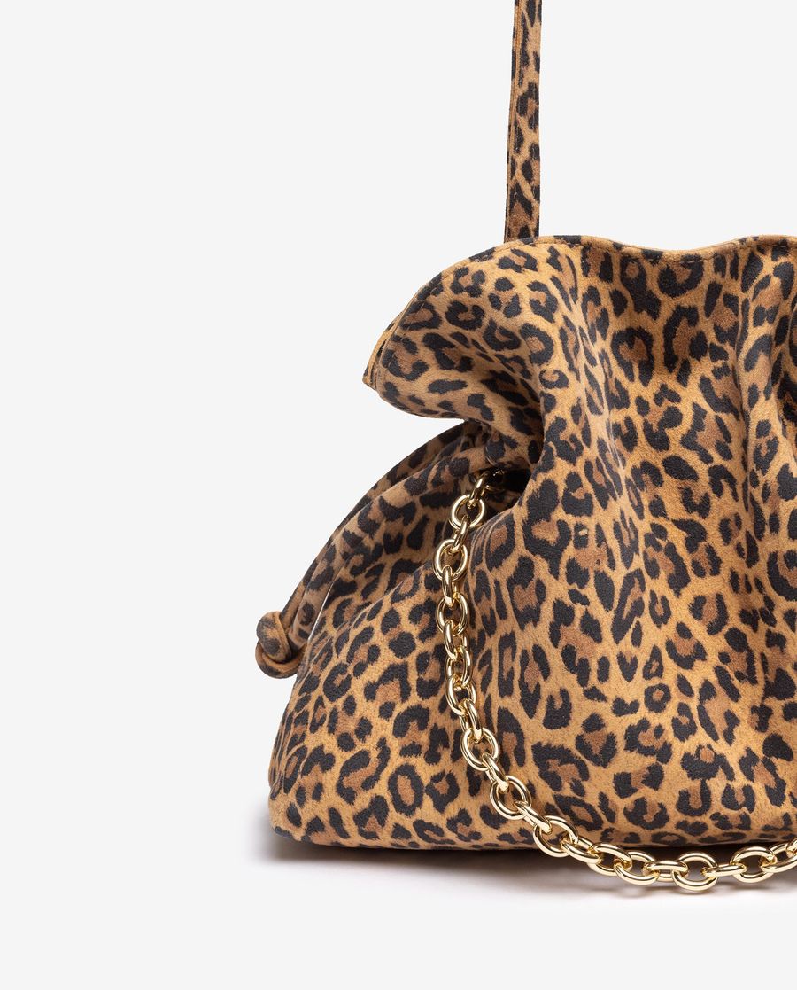 Sac froncé à imprimé animal pour femme - Marron