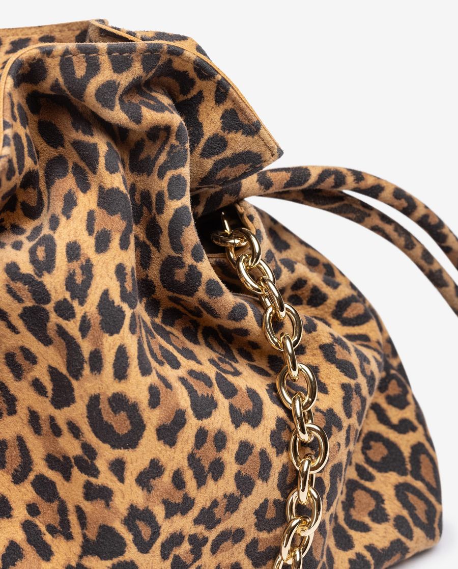 Sac froncé à imprimé animal pour femme - Marron