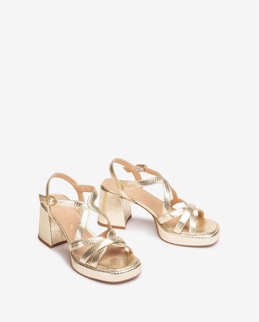 Sandales à talon carré en cuir métallisé Unisa pour femme - Doré
