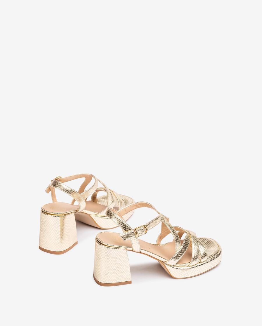 Sandales à talon carré en cuir métallisé Unisa pour femme - Doré
