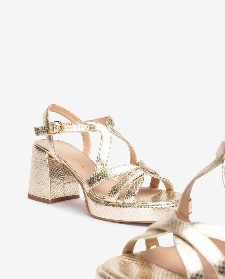 Sandales à talon carré en cuir métallisé Unisa pour femme - Doré