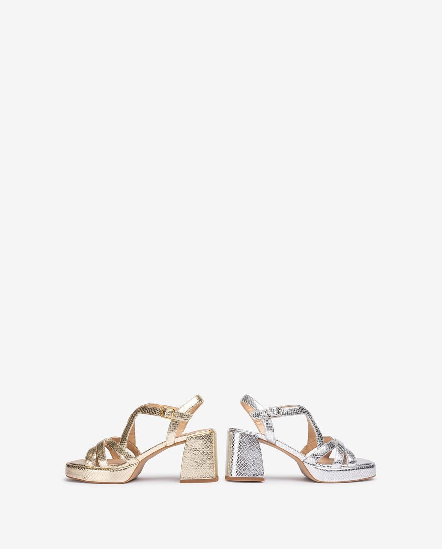 Sandales à talon carré en cuir métallisé Unisa pour femme - Doré