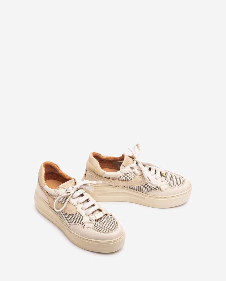 Baskets en cuir et résille Unisa Femme - Blanc