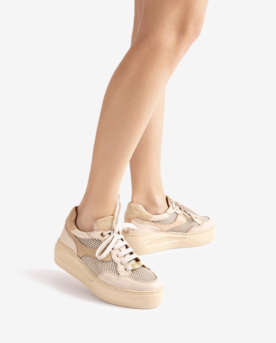 Baskets en cuir et résille Unisa Femme - Blanc