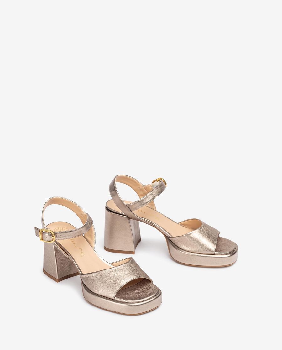Sandales à talons carrés en cuir métallisé Unisa pour femme - Bronze