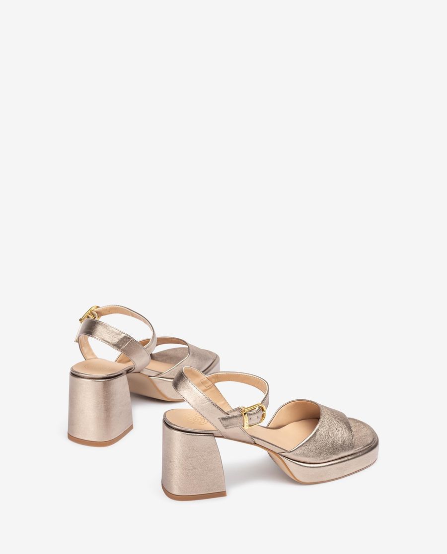 Sandales à talons carrés en cuir métallisé Unisa pour femme - Bronze