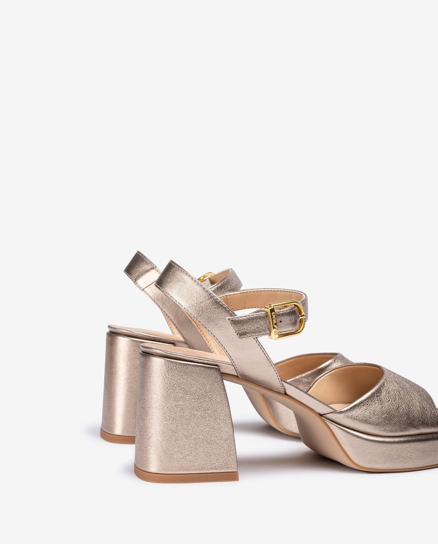 Sandales à talons carrés en cuir métallisé Unisa pour femme - Bronze