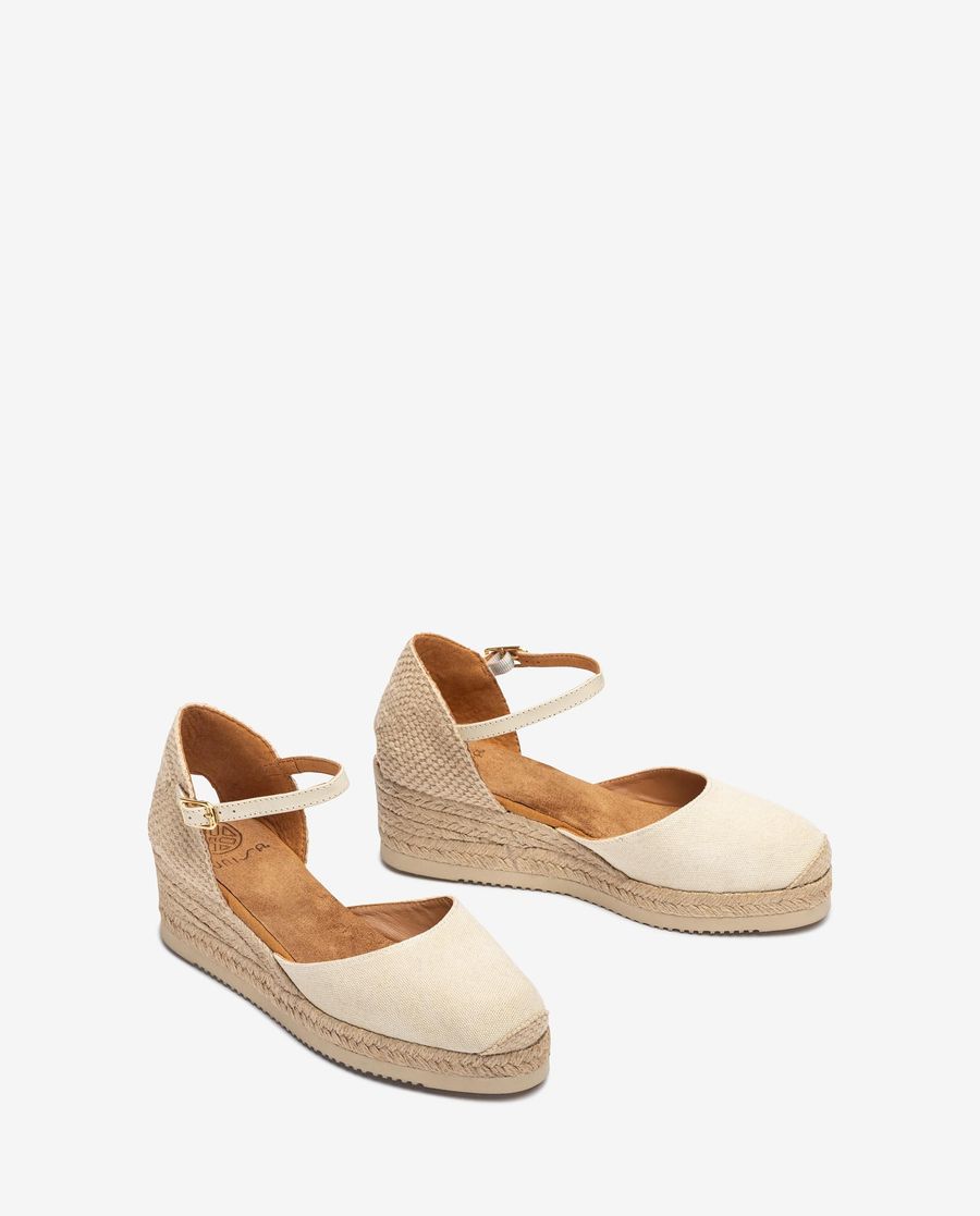Espadrilles compensées basses Unisa Femme en Ecolino - Blanc