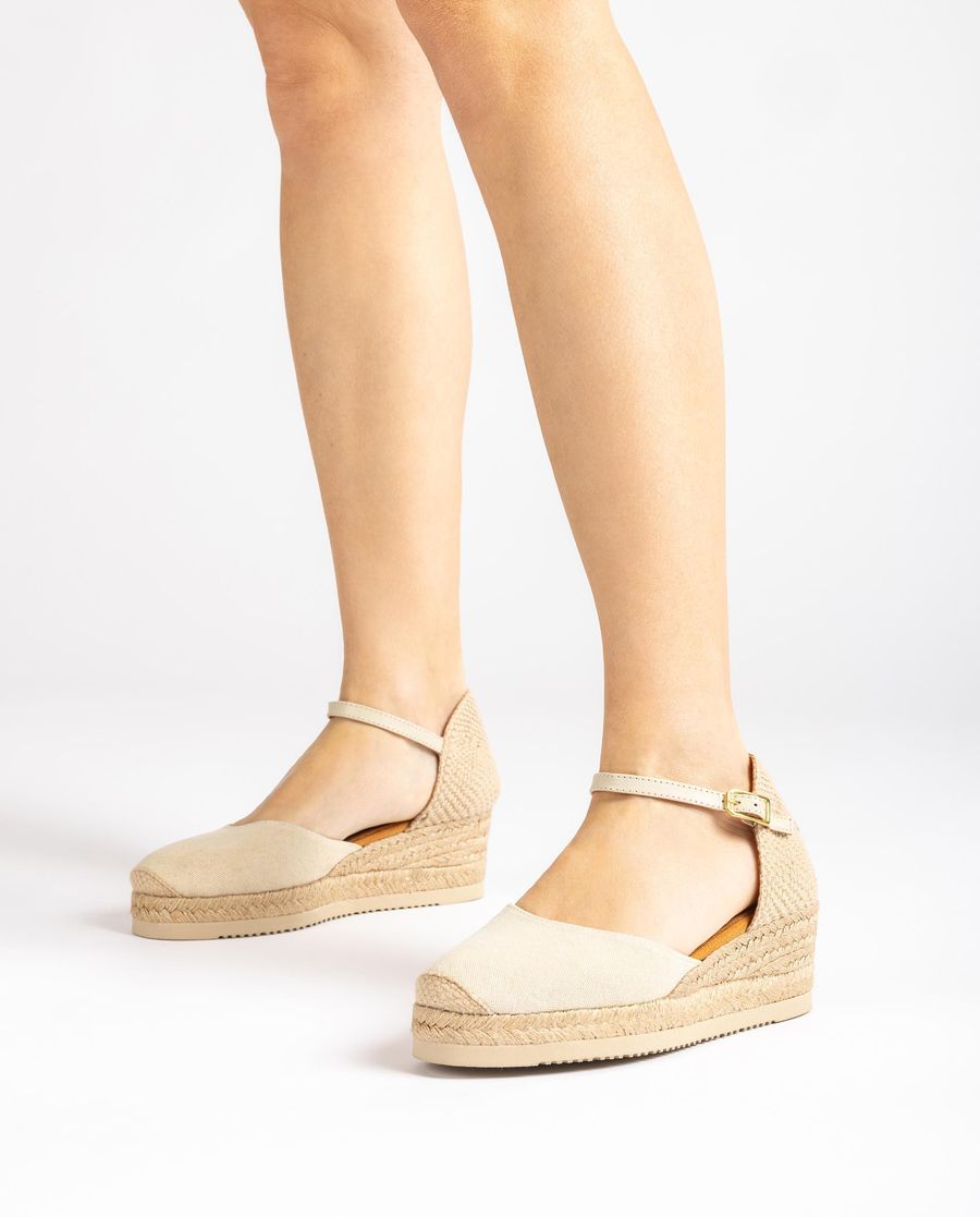 Espadrilles compensées basses Unisa Femme en Ecolino - Blanc