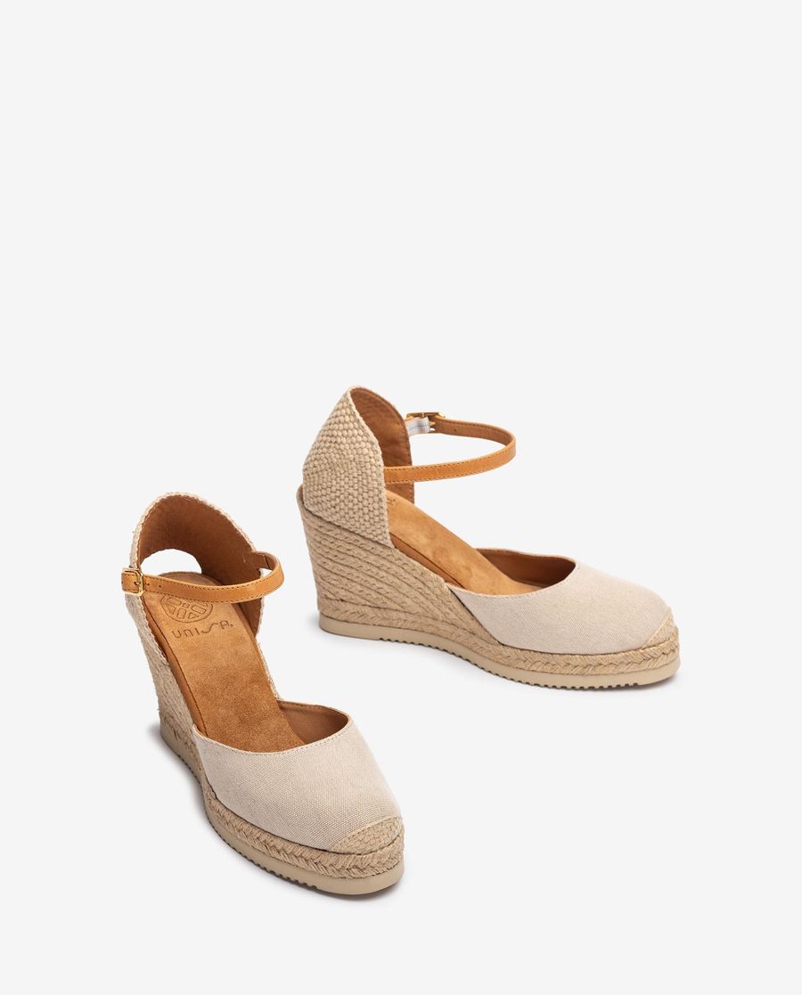 Espadrilles compensées hautes Unisa en lin écologique pour femme - Beige