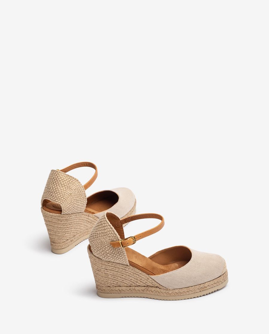 Espadrilles compensées hautes Unisa en lin écologique pour femme - Beige