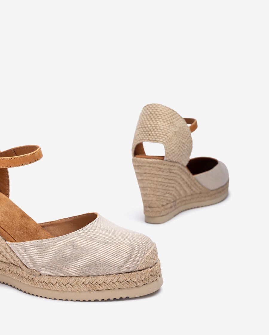 Espadrilles compensées hautes Unisa en lin écologique pour femme - Beige