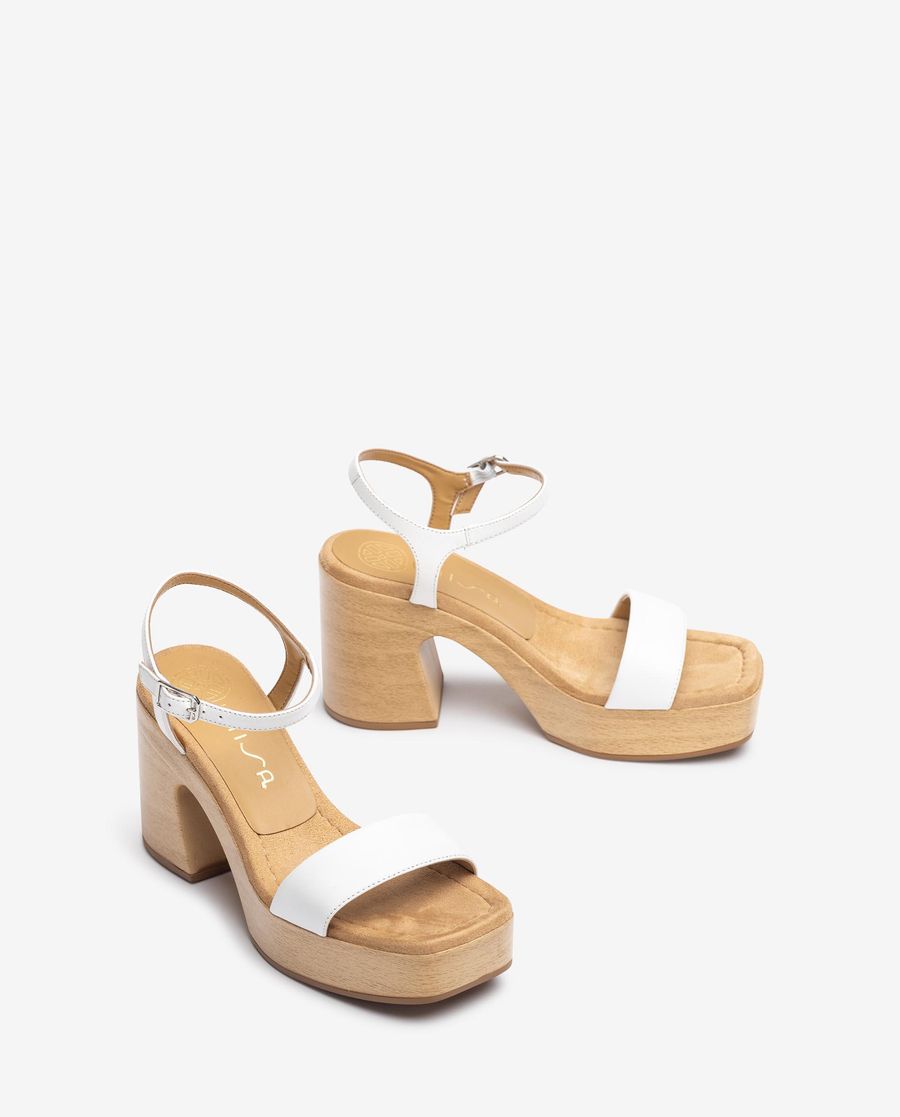 Sandales carrées en cuir Unisa pour femme - Blanc