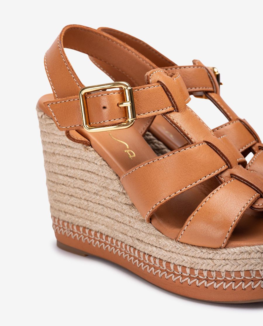 Sandales compensées hautes Unisa pour femme avec surpiqûres - Marron