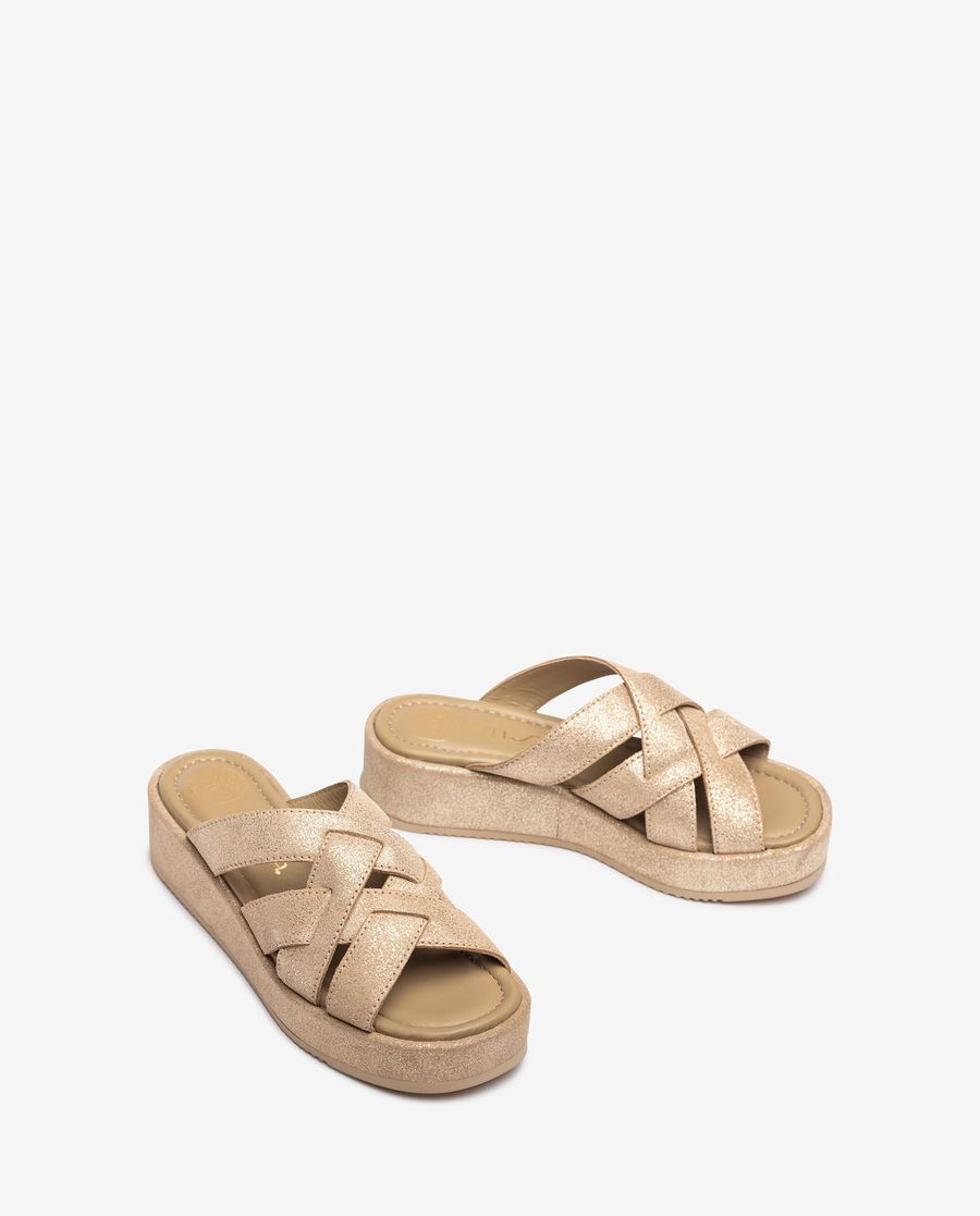 Sandales larges croisées Unisa pour femme - Doré