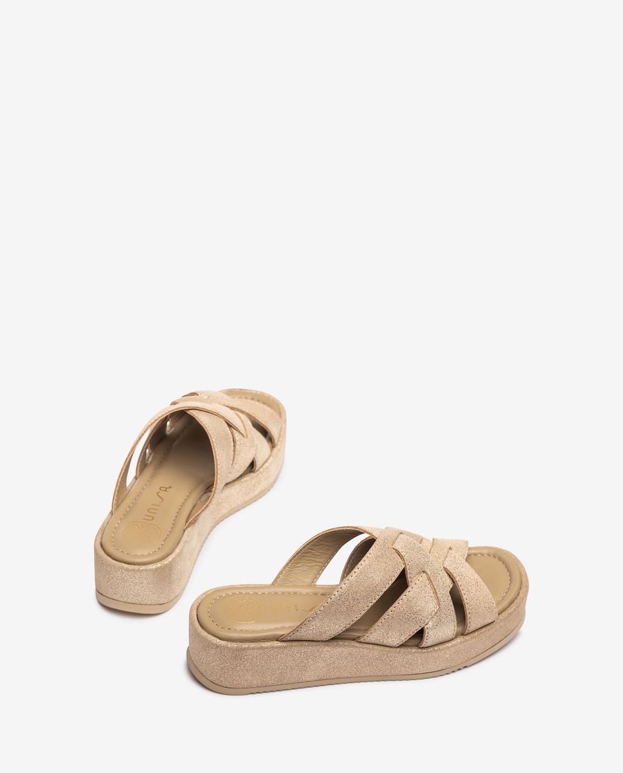 Sandales larges croisées Unisa pour femme - Doré