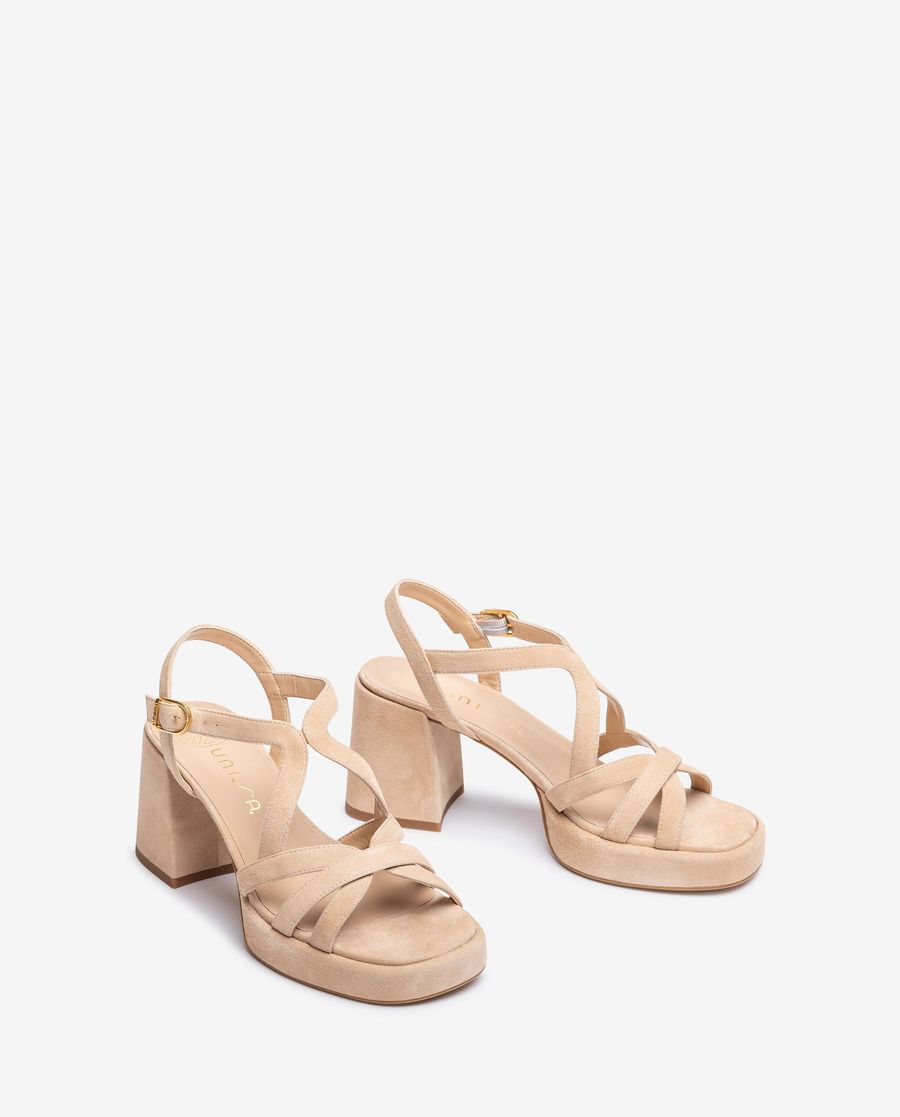 Sandales Unisa Femme en daim à talon carré - Beige