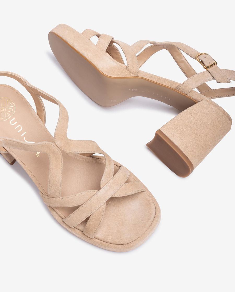 Sandales Unisa Femme en daim à talon carré - Beige