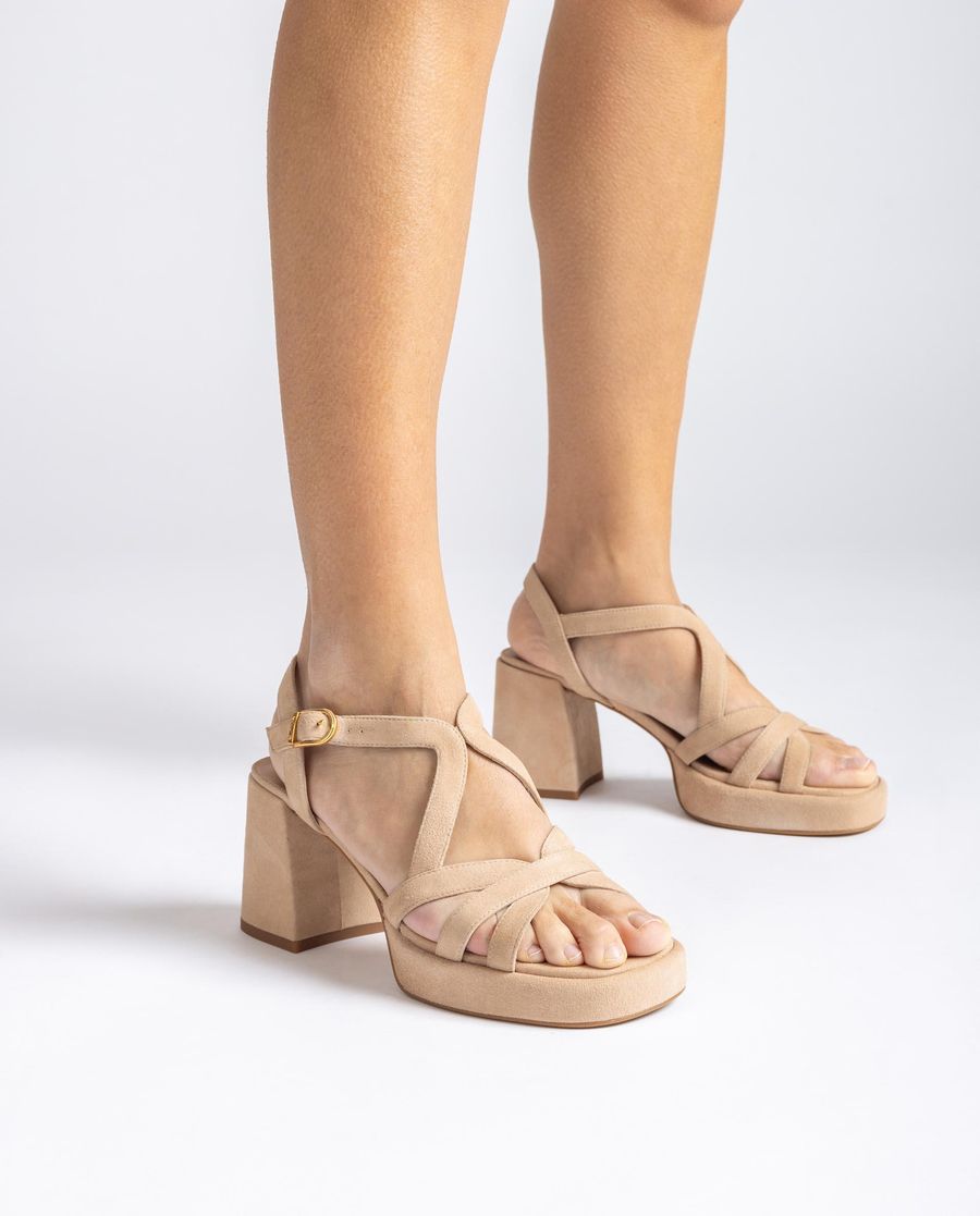 Sandales Unisa Femme en daim à talon carré - Beige