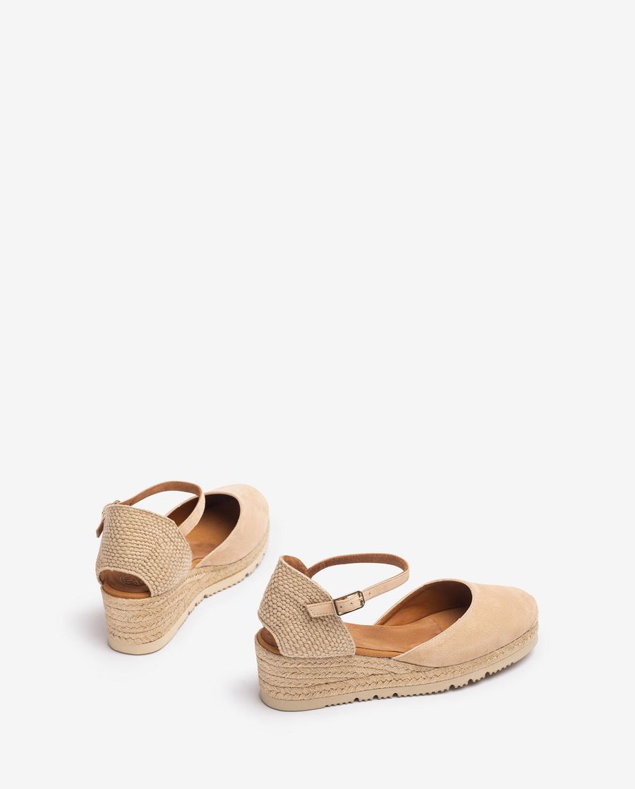Espadrilles compensées basses en daim Unisa pour femme - Beige