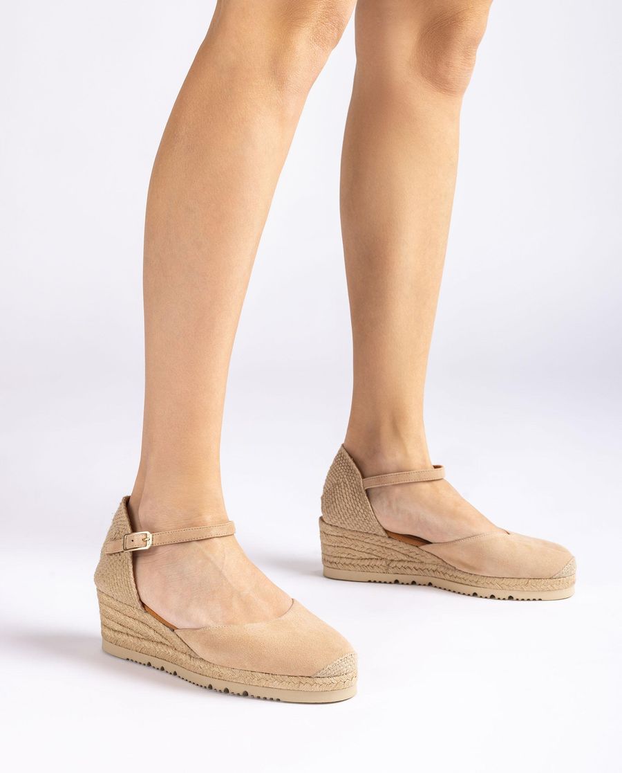 Espadrilles compensées basses en daim Unisa pour femme - Beige