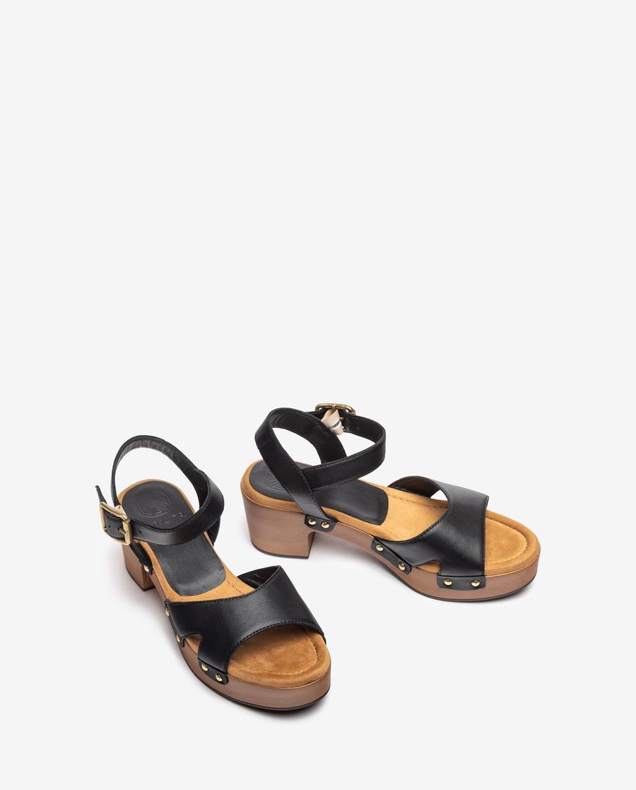 Sandales à talons blocs en cuir Unisa pour femme - Noir