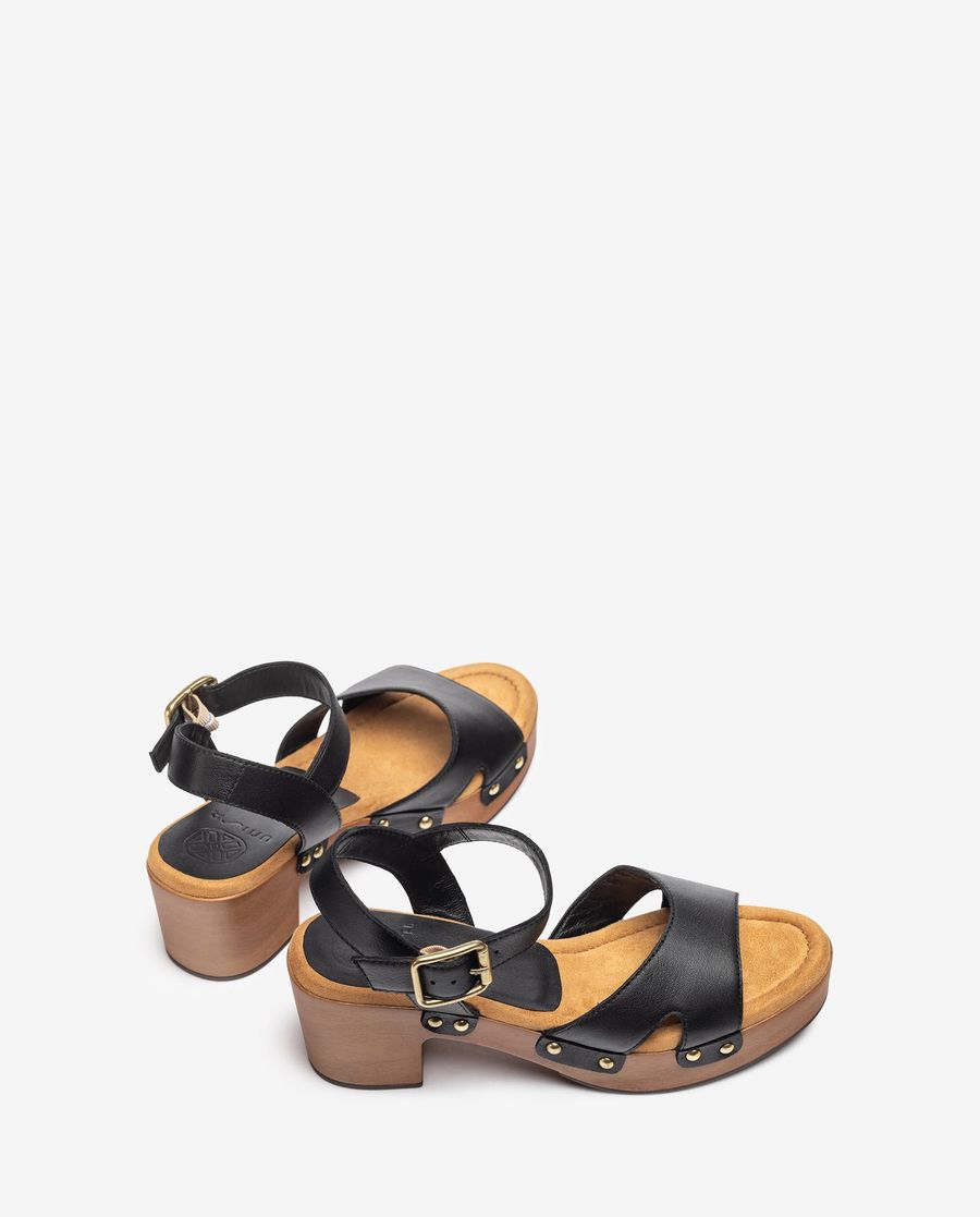 Sandales à talons blocs en cuir Unisa pour femme - Noir
