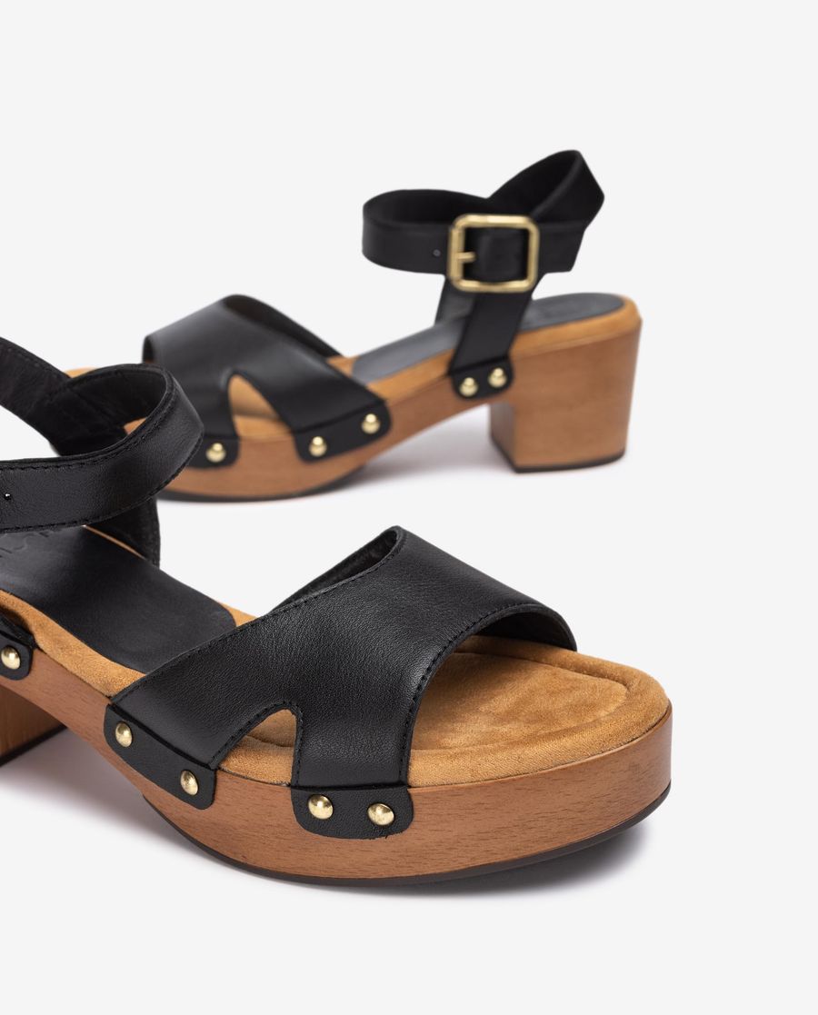 Sandales à talons blocs en cuir Unisa pour femme - Noir