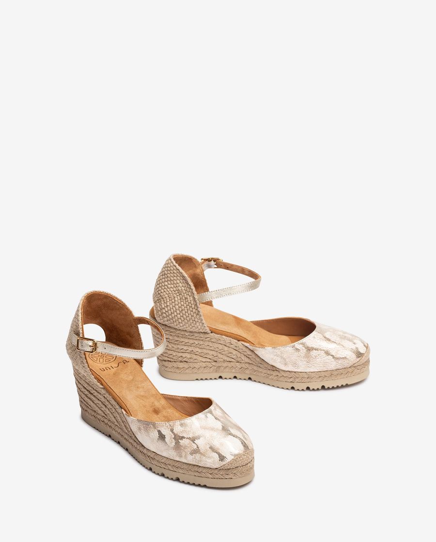 Espadrilles à talon en cuir imprimé Unisa Femme - Doré