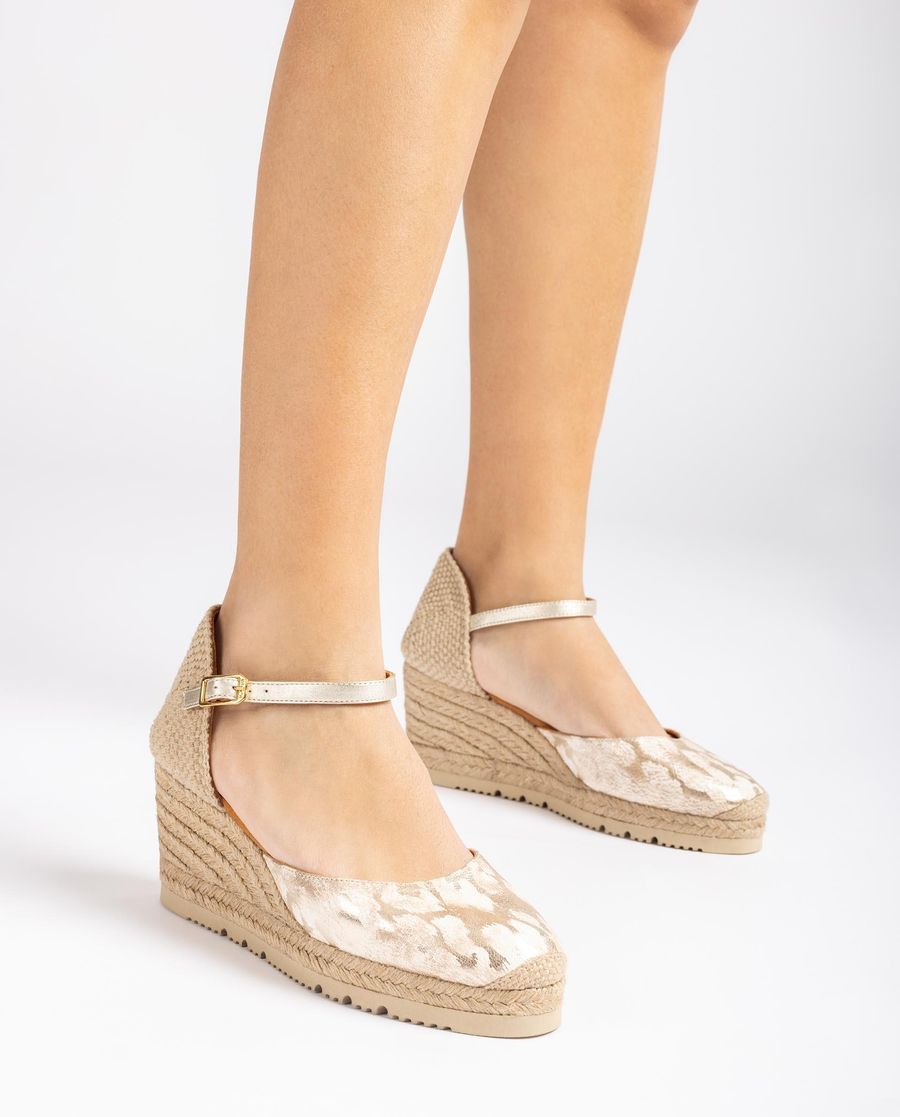Espadrilles à talon en cuir imprimé Unisa Femme - Doré